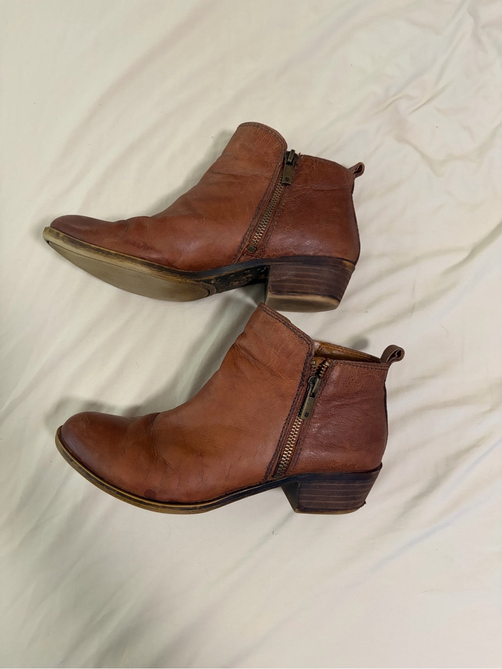 Lucky Brand Tan Leather Side-Zip Ankle Booties
